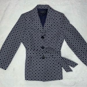 Kasper Navy Blue & White Blazer/Jacket with Belt and Light Shoulder Padding